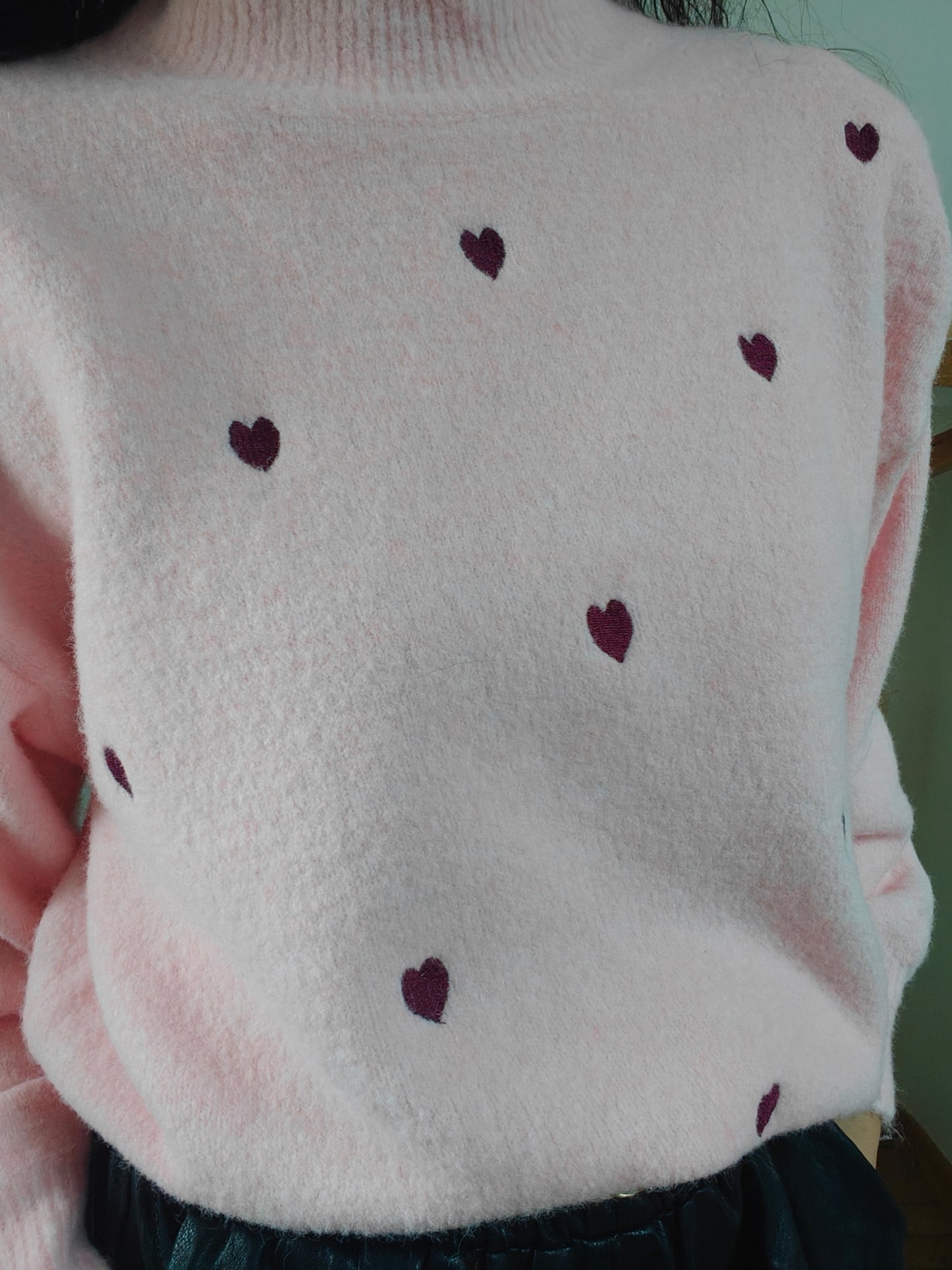 Pull coeur rose