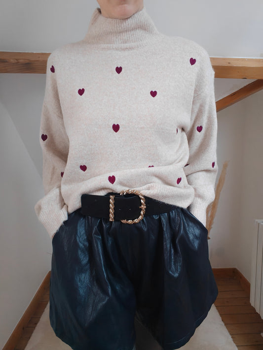Pull coeur beige