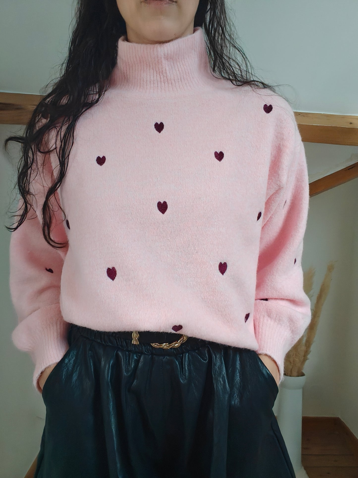 Pull coeur rose